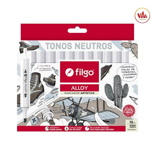 Marcadores Artísticos doble punta Neutros x12, Filgo.