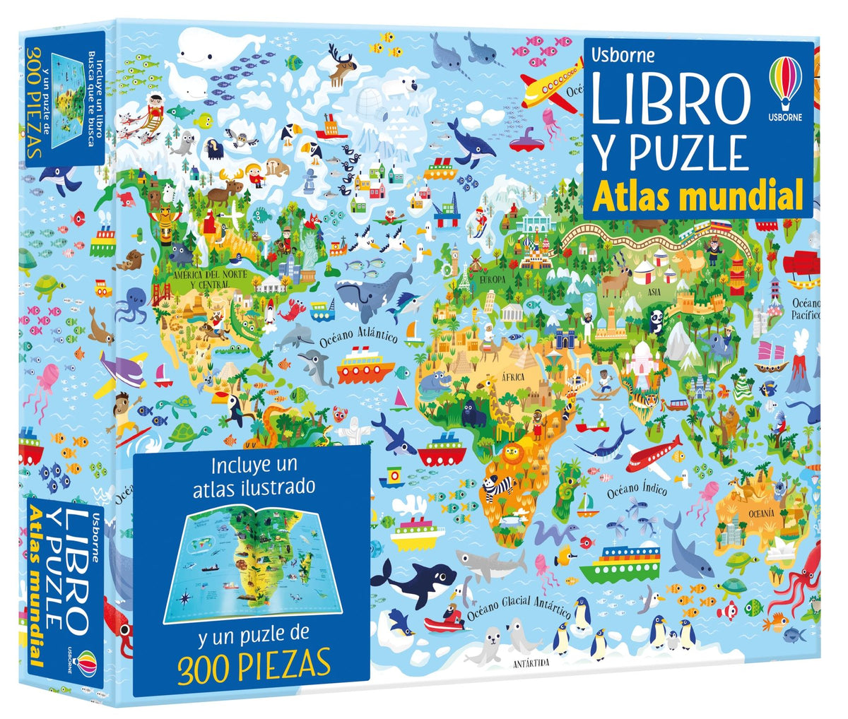 Libro Y Puzzle - Atlas mundial (300 Piezas), De Sam Smith. Editorial Usborne.