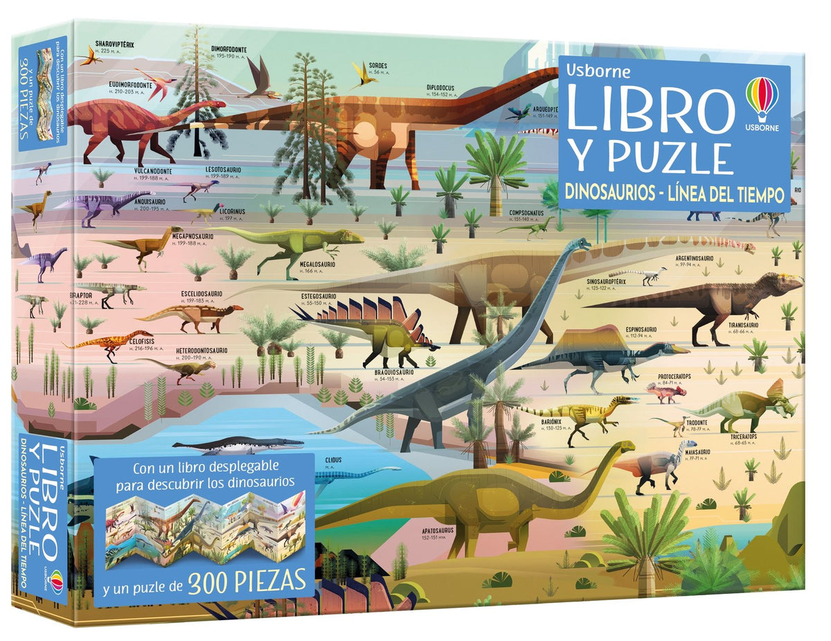 Libro y Puzzle - Dinosaurios - Línea del tiempo (300 Piezas), De Rachel Firth. Editorial Usborne.