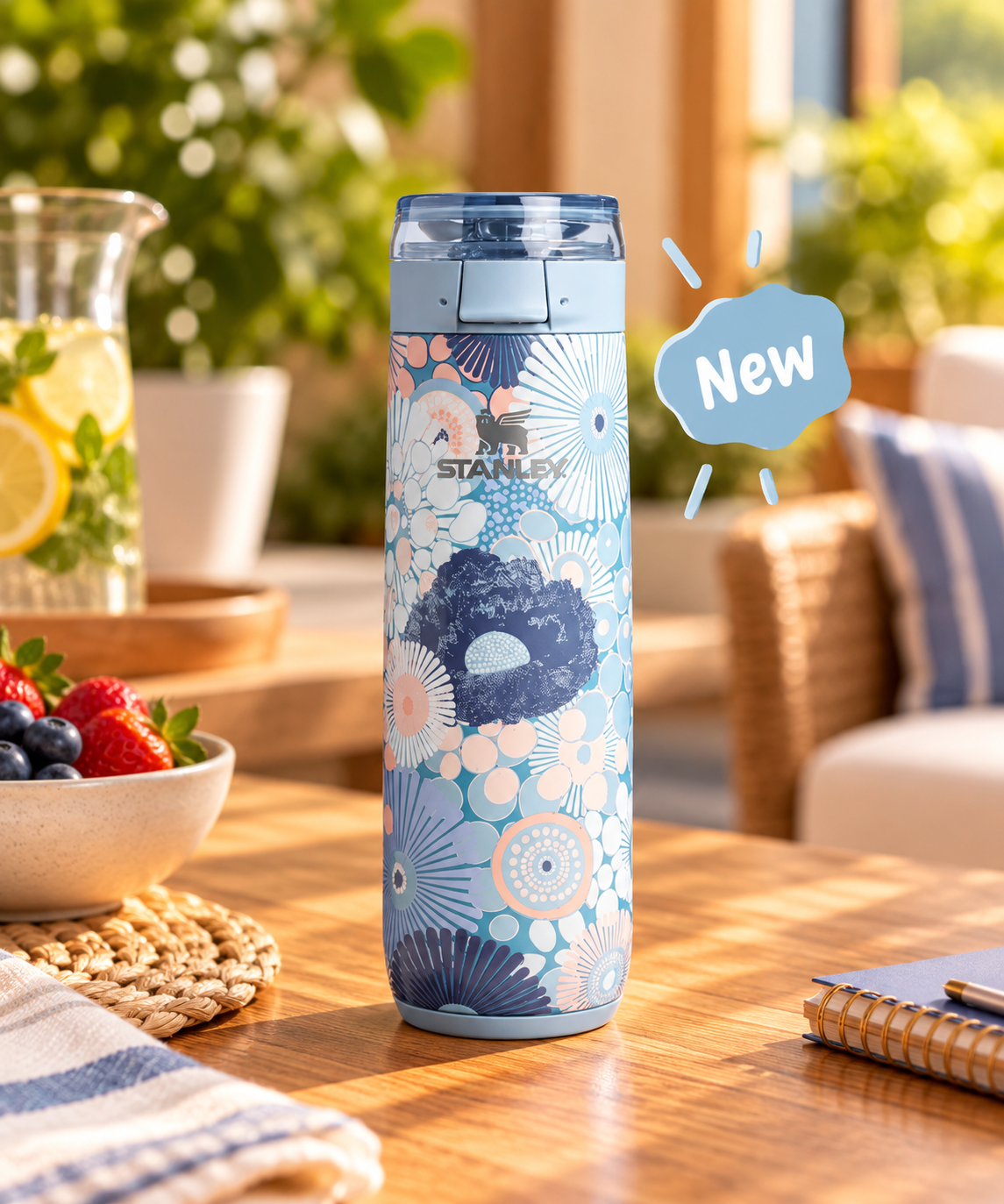 Termo Stanley Flowstate Spring Bottle Blue Dream Wildflower 20oz