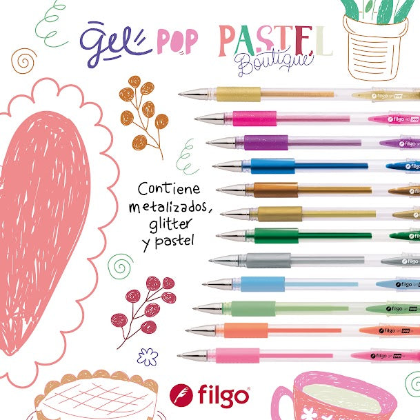 Bolígrafo Roller Gel Pop Pastel Boutique x12, Filgo.